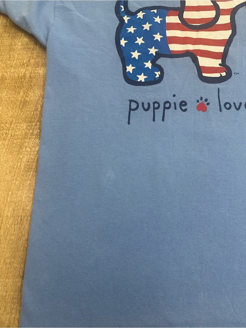 Puppie Love Patriotic Dog Graphic Tee | Washed Blue | Stars & Stripes | Size M - Picture 12 of 16